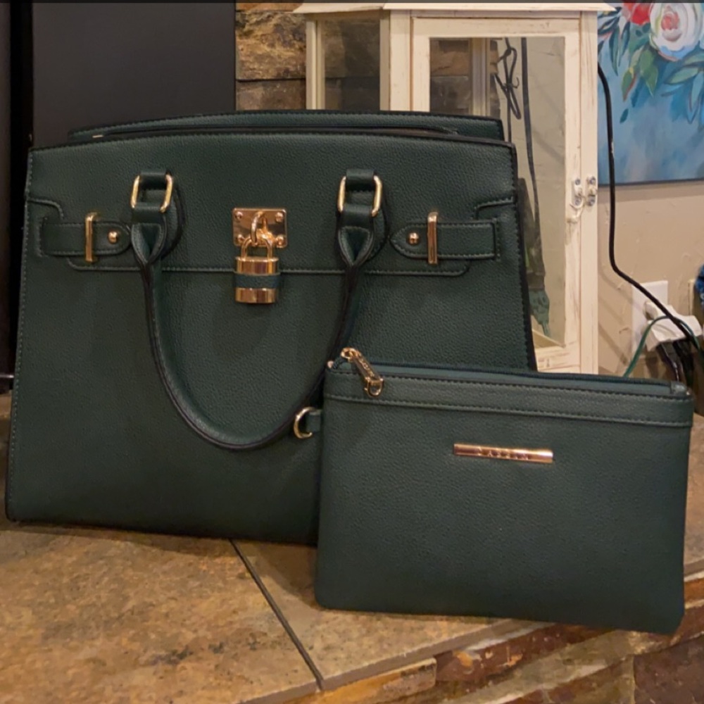 Dasein satchel with matching clutch.
